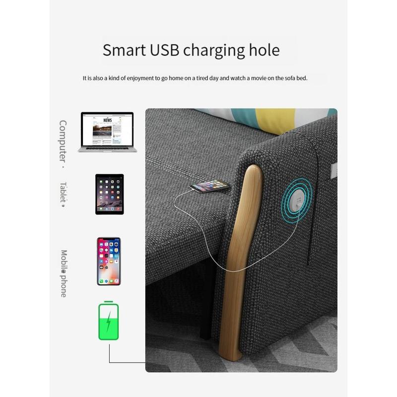 [Pre-order]Fabric sofa bed, multi-functional foldable sofa, small household, solid wood 1.5 meters, double 1.8 meters can be stored-Smart-Living