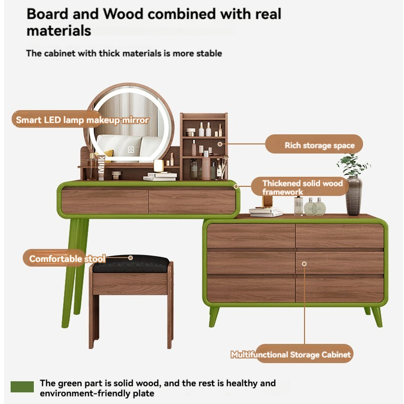 【pre order】Solid wood color dresser, bedroom modern minimalist retractable makeup table, multi-functiona-Smart-Living