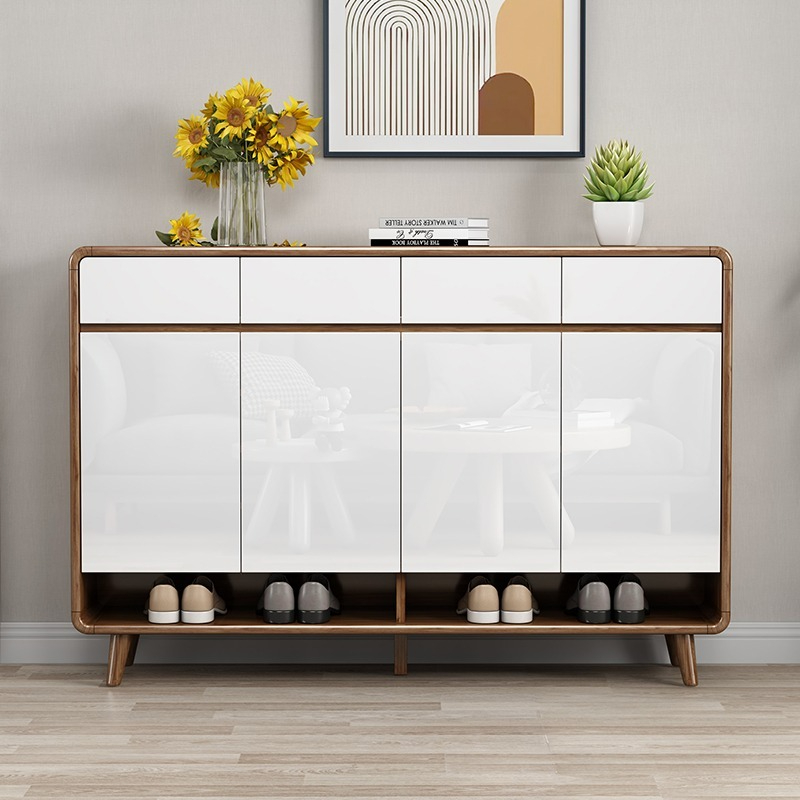 Modern simple solid wood frame shoe cabinet home entrance porch cabinet Nordic storage cabinet living room new Chinese style foyer cabinet