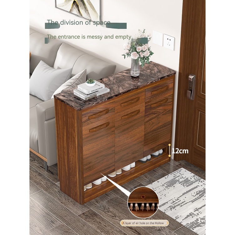 [Pre-order] New high-end shoe cabinet home entrance solid wood marble countertop multi-layer large capacity outdoor aisle storage cabinet-Smart-Living