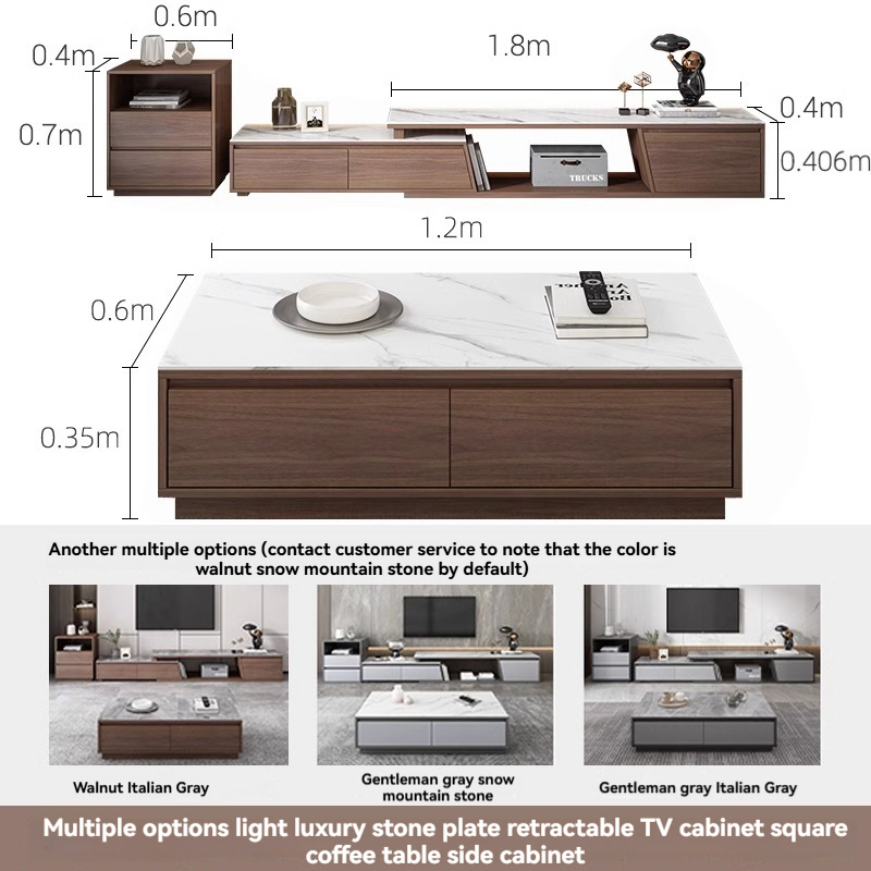 [Pre-order] Oulang Italian light luxury slate coffee table TV cabinet combination simple modern living room home floor telescopic floor cabinet-Smart-Living
