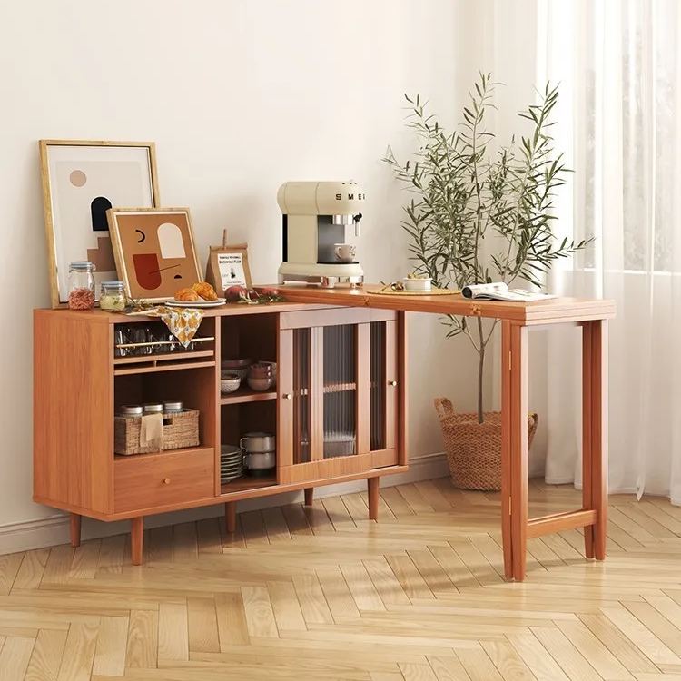 Japanese-style folding dining table and sideboard combination storage, modern and simple small-sized multi-functional retractable dining table for household use.-Smart-Living