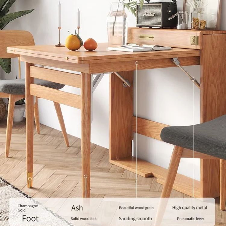 [Local Stock] Walnuts Scandinavian telescopic dining table and chairs combination small modern simple solid wood dining table home -Smart-Living