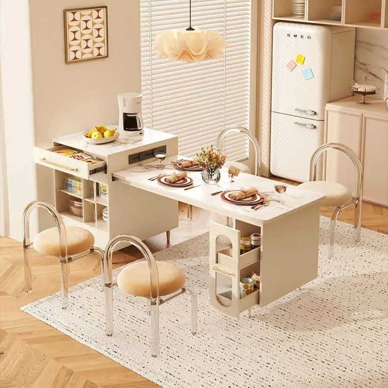 Nordic Rock Plate Island Table Integrated Multifunctional Scalable Household Small Unit Modern Simple Dining Table and Chair Combination-Smart-Living