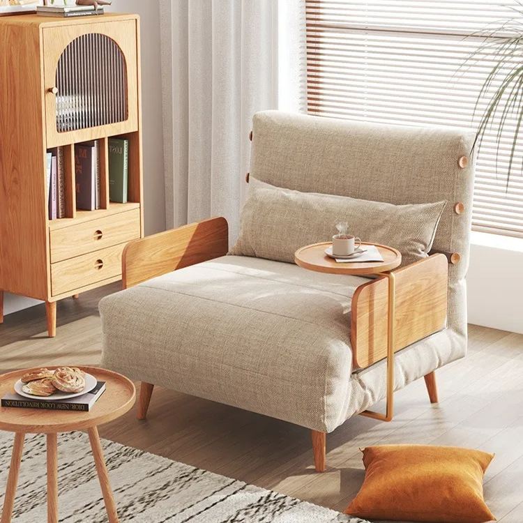 [Pre-order]  Huanas Japanese sofa bed foldable dual purpose living room solid wood legs double single multifunctional sofa bed small household-Smart-Living