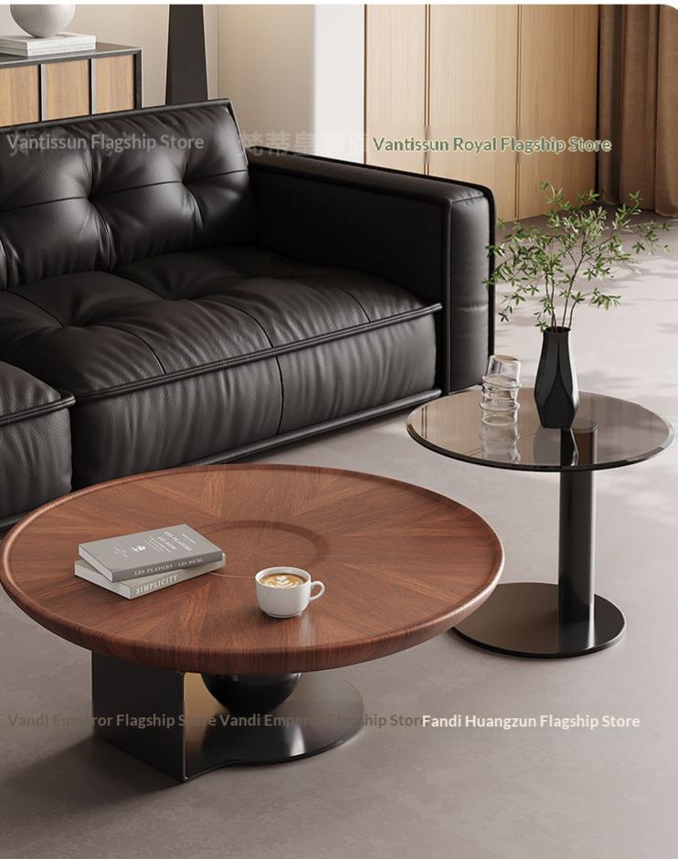 [PRE-ORDER] Customizable Solid Oak Italian minimalist round creative coffee table and side table combination.