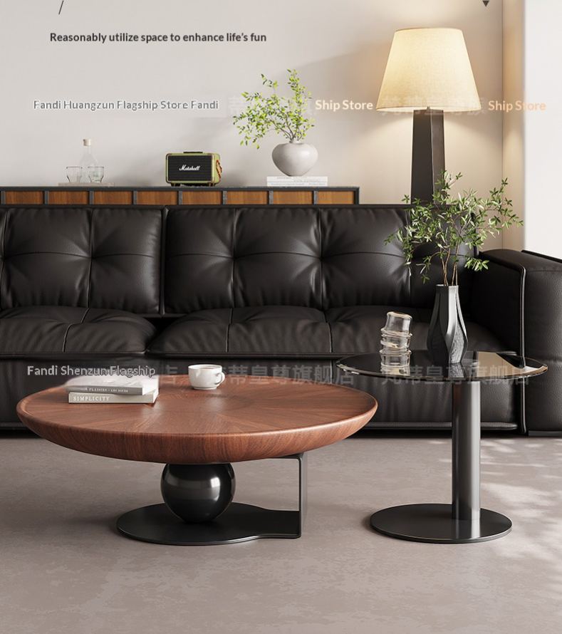 [PRE-ORDER] Customizable Solid Oak Italian minimalist round creative coffee table and side table combination.