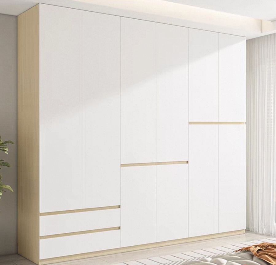 Custom Handle-Free Segmented Wardrobe | Solid Wood OSB Board | ENF Grade | Full Height Bedroom Cabinet