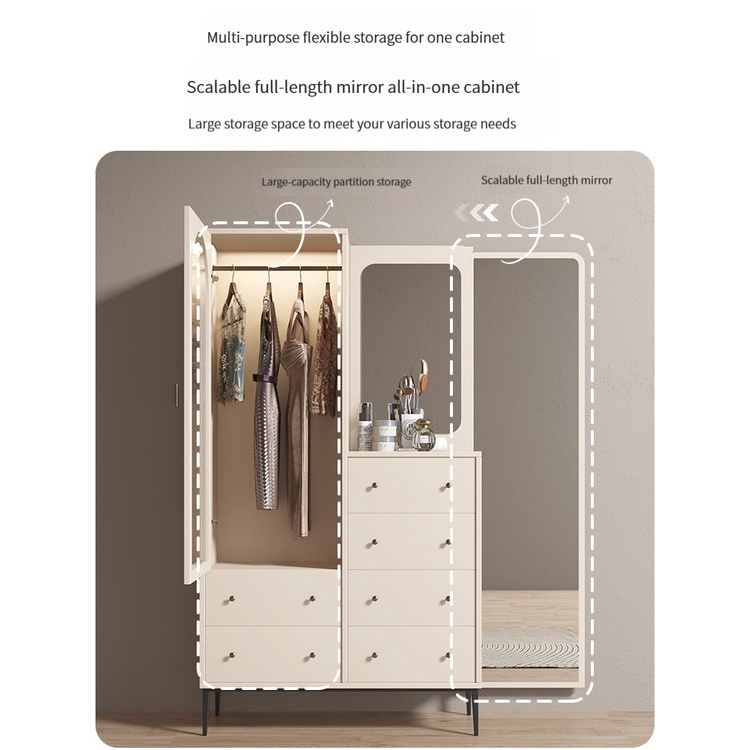 Light Luxury Solid Wood Wardrobe Dressing Table Whole Body Mirror Integrated Modern Simple Door Wardrobe Bedroom Home-Smart-Living