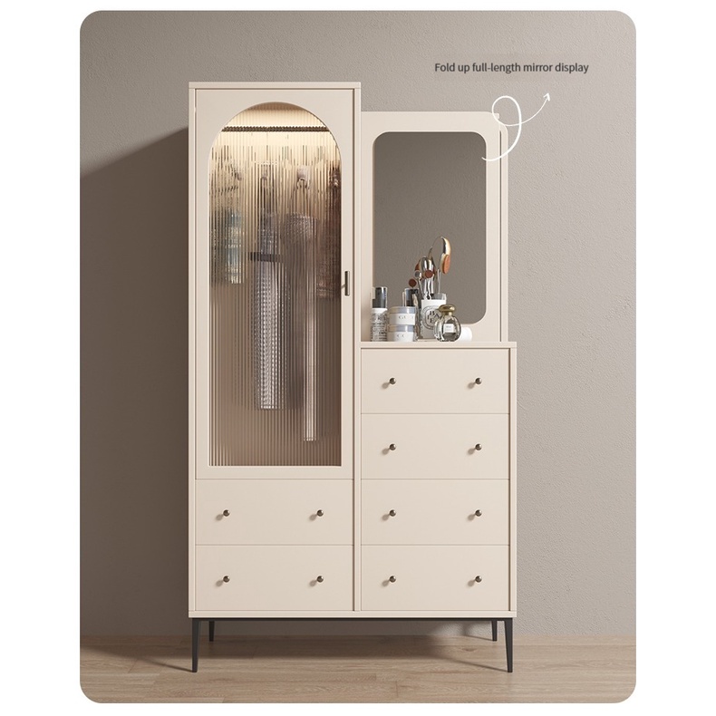 Light Luxury Solid Wood Wardrobe Dressing Table Whole Body Mirror Integrated Modern Simple Door Wardrobe Bedroom Home-Smart-Living