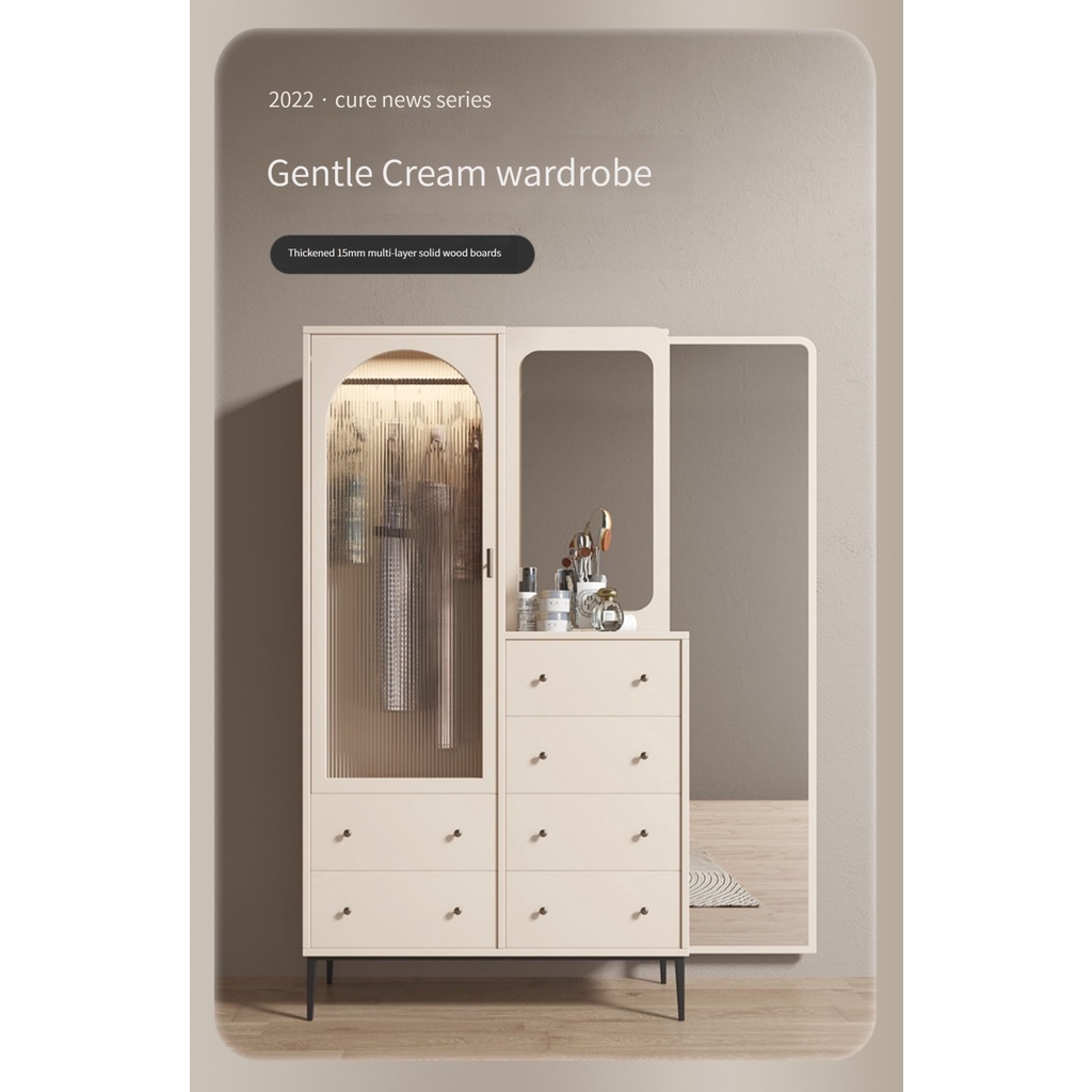 Light Luxury Solid Wood Wardrobe Dressing Table Whole Body Mirror Integrated Modern Simple Door Wardrobe Bedroom Home-Smart-Living
