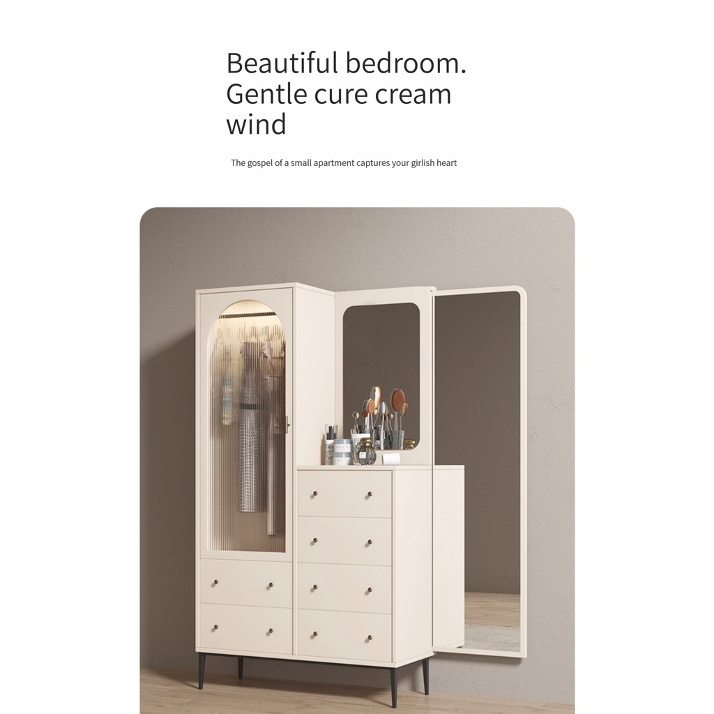 Light Luxury Solid Wood Wardrobe Dressing Table Whole Body Mirror Integrated Modern Simple Door Wardrobe Bedroom Home-Smart-Living
