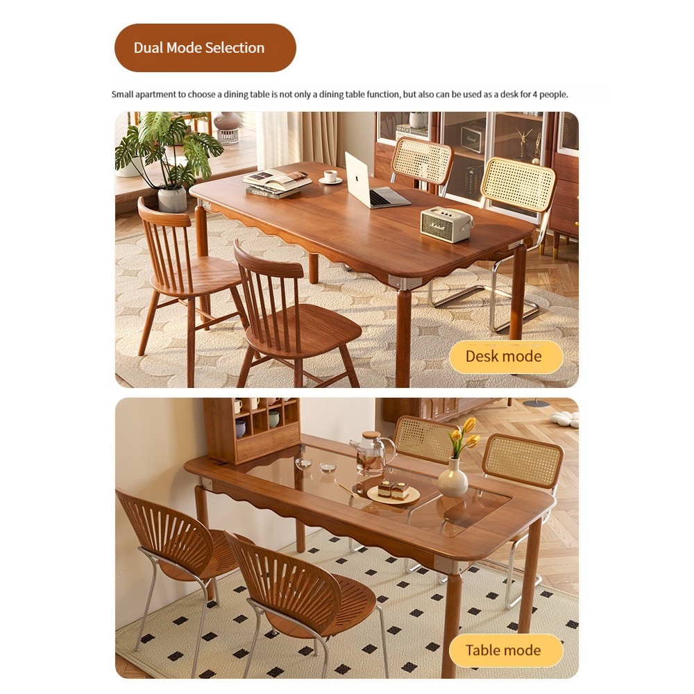 MLK French-Inspired Minimalist Retro Solid Wood Glass Dining Table Desk and Chair Set - For Small Apartments-Smart-Living