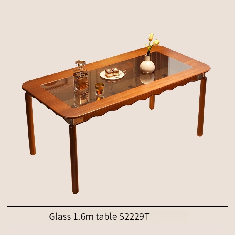 MLK French-Inspired Minimalist Retro Solid Wood Glass Dining Table Desk and Chair Set - For Small Apartments-Smart-Living