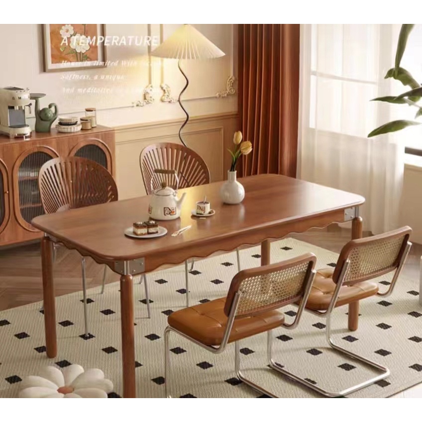 MLK French-Inspired Minimalist Retro Solid Wood Glass Dining Table Desk and Chair Set - For Small Apartments-Smart-Living