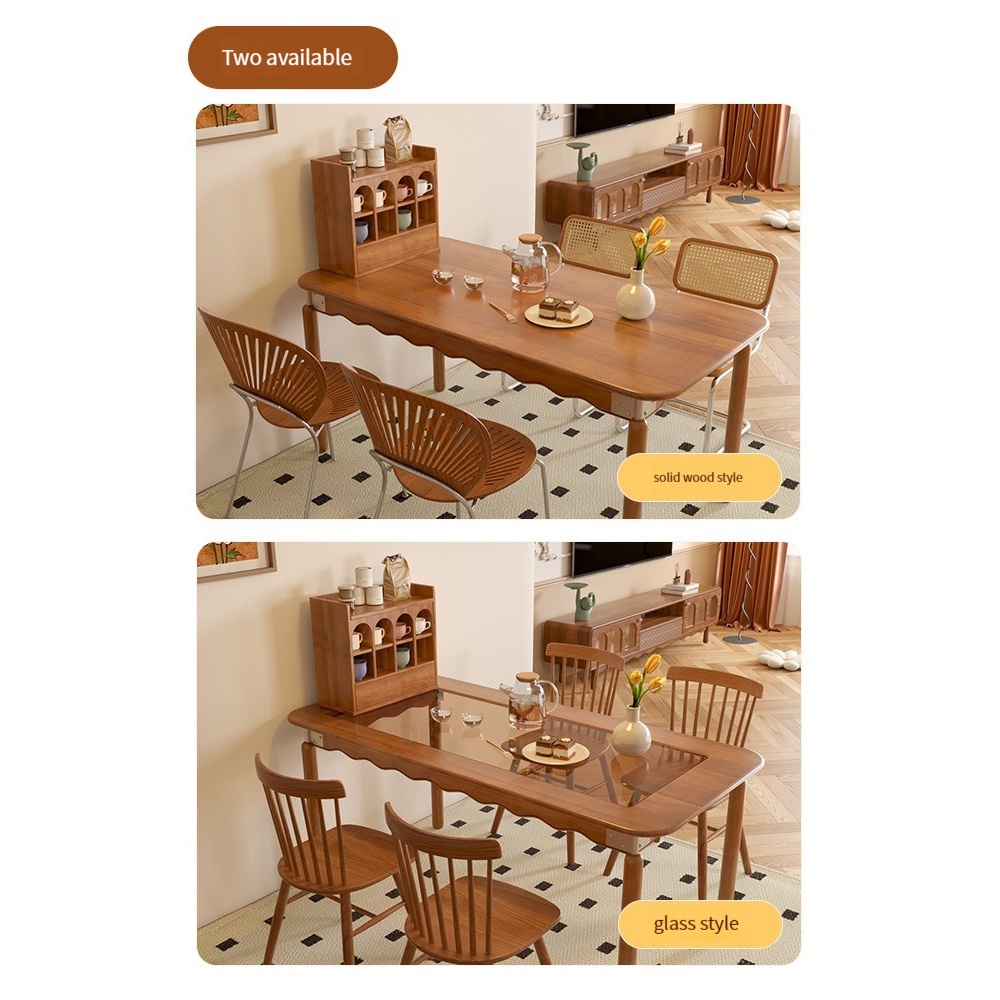 MLK French-Inspired Minimalist Retro Solid Wood Glass Dining Table Desk and Chair Set - For Small Apartments-Smart-Living