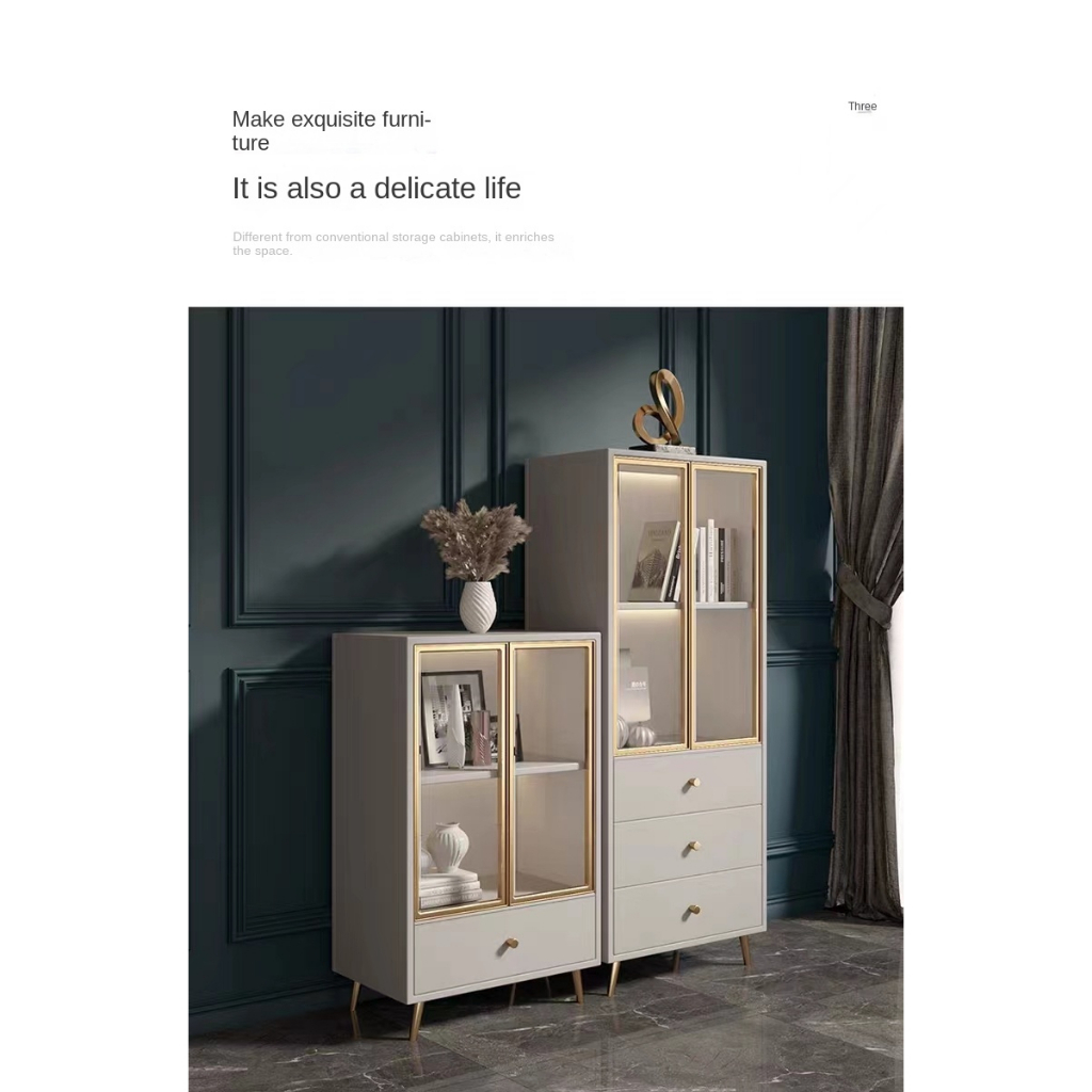 [pre-order]Bucket Cabinet Bedroom Living Room Storage Cabinet Light Luxury Modern Simple Glass Bookcase Integrated -Smart-Living