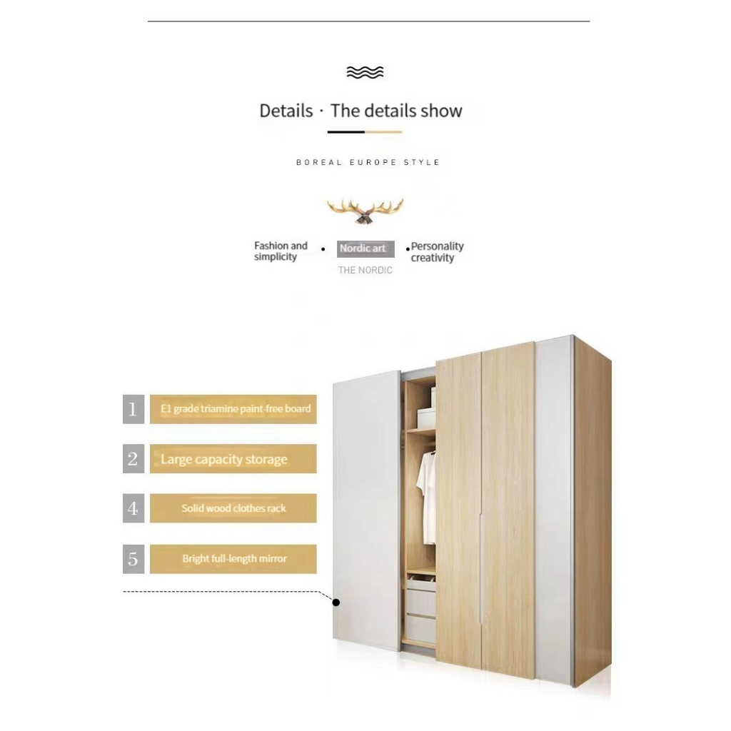 Modern Simple Wardrobe Light Luxury Household Bedroom Storage Lockers 468 Nordic Combination Net Red Large -Smart-Living