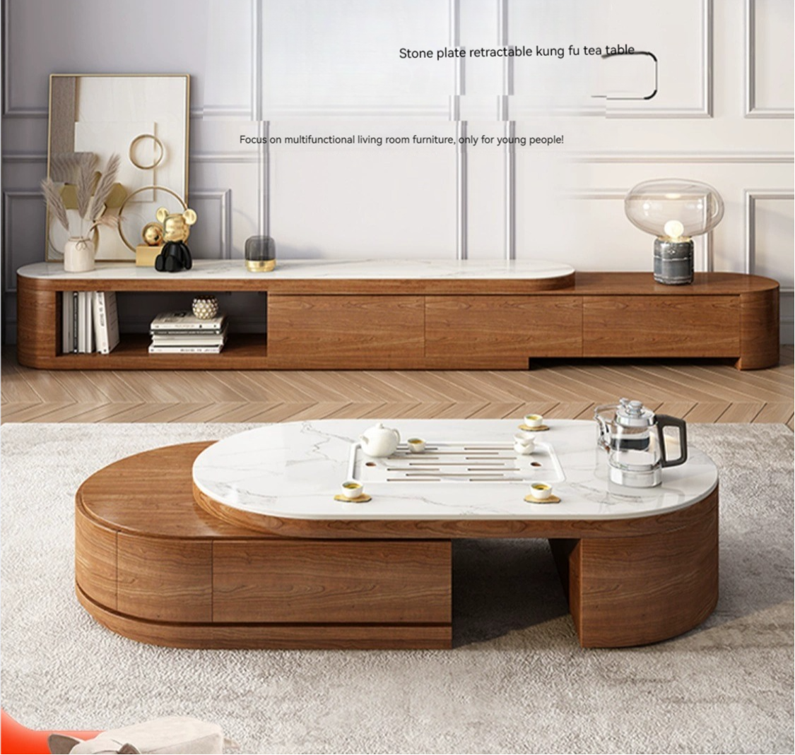 [Pre-order] Modern simple kung fu tea table tea table one living room home tea table creative rock panel tea table TV cabinet combination-Smart-Living