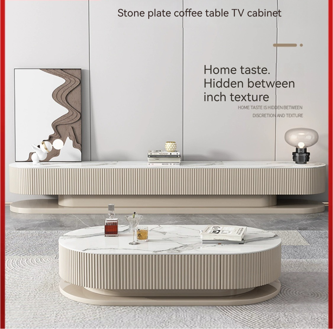 [Pre-order] Light luxury rock panel TV cabinet and coffee table combination of modern simple small apartment network red cream air floor TV cabinet-Smart-Living