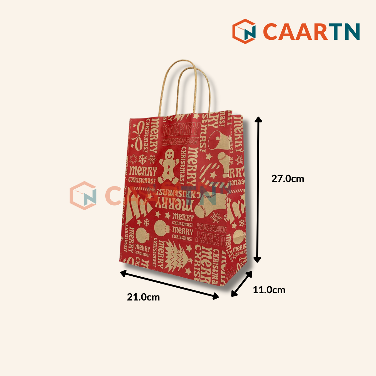 Red Merry Christmas Sock Kraft Paper Bag M -10pcs