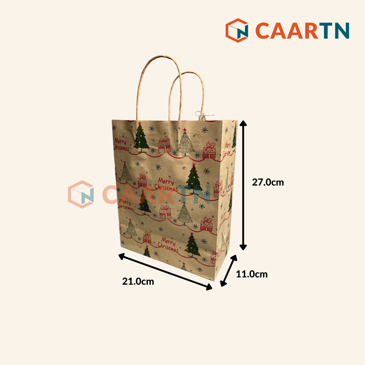 Yellow Merry Christmas Kraft Paper Bag M -10pcs