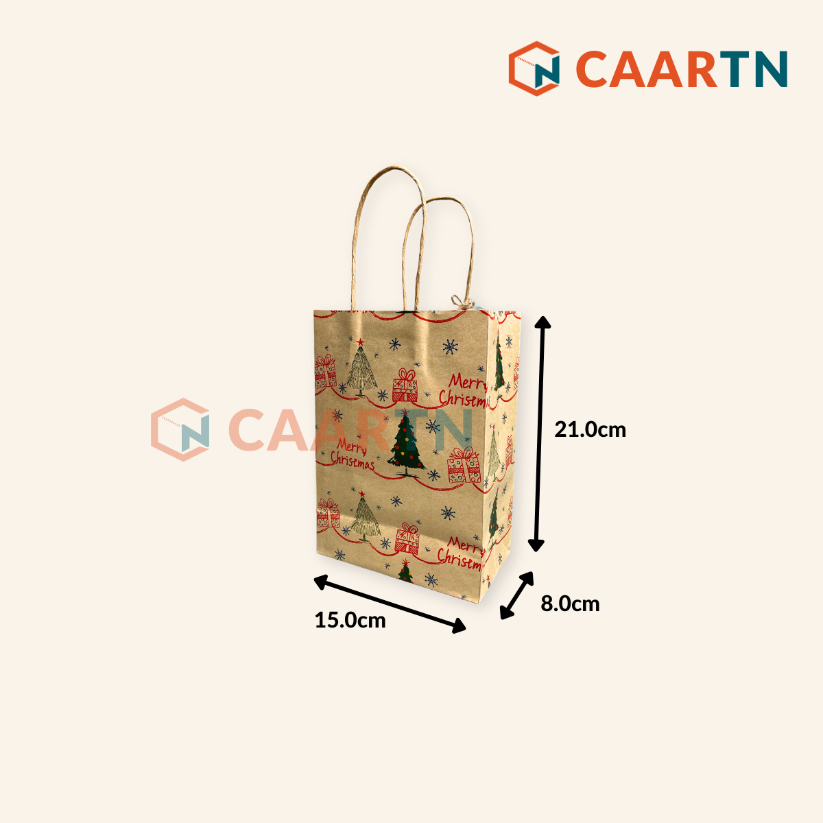 Yellow Merry Christmas Kraft Paper Bag S -10pcs