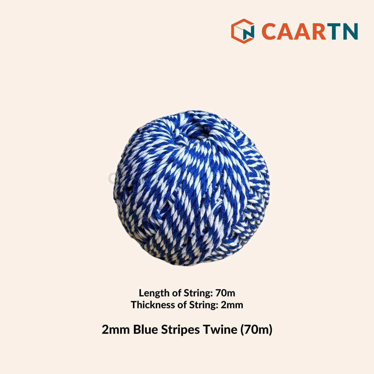 Blue & White Striped Twine - 70m