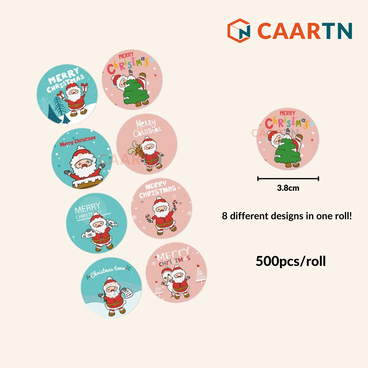 Christmas Sticker Design A (Santa) - 500pcs/roll