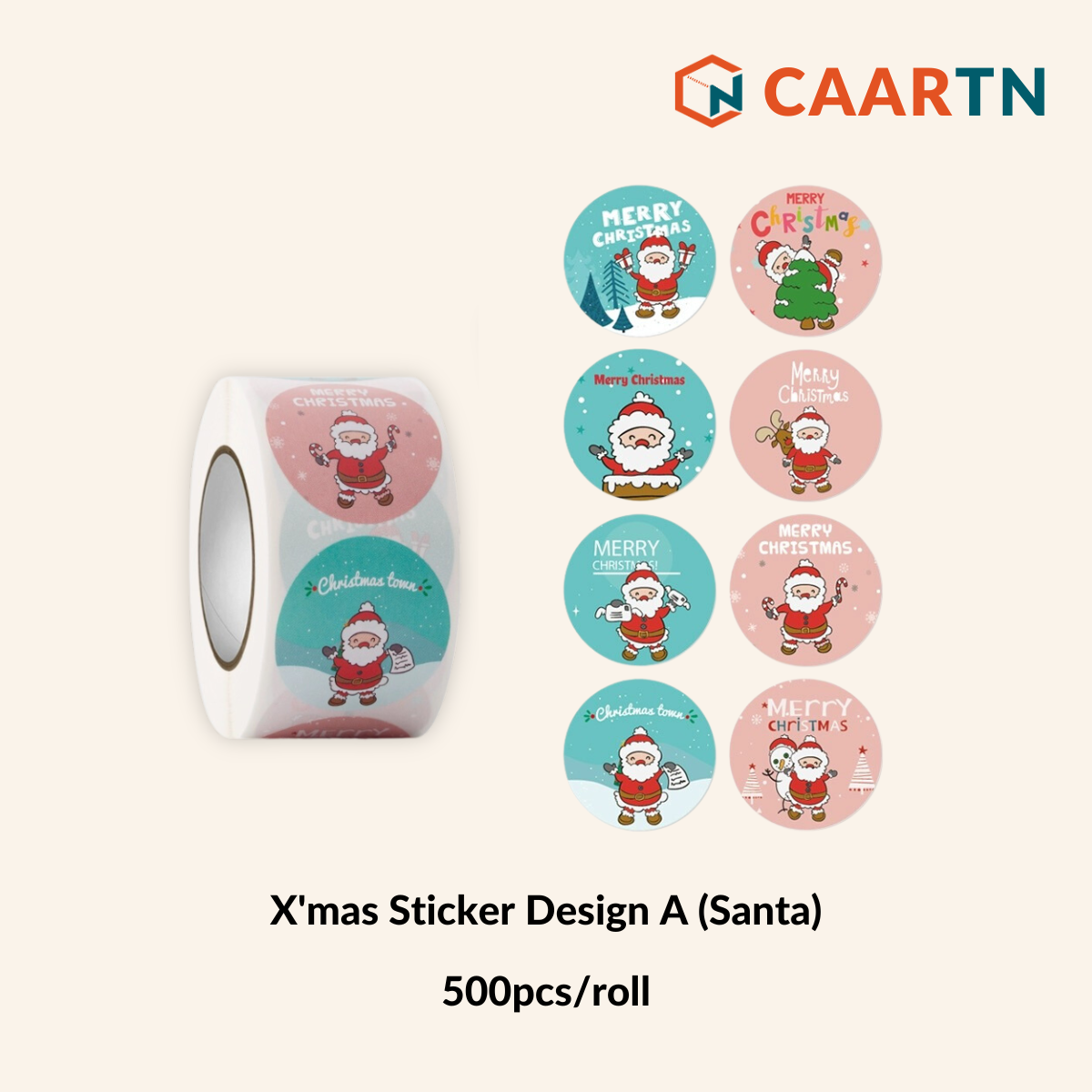 Christmas Sticker Design A (Santa) - 500pcs/roll