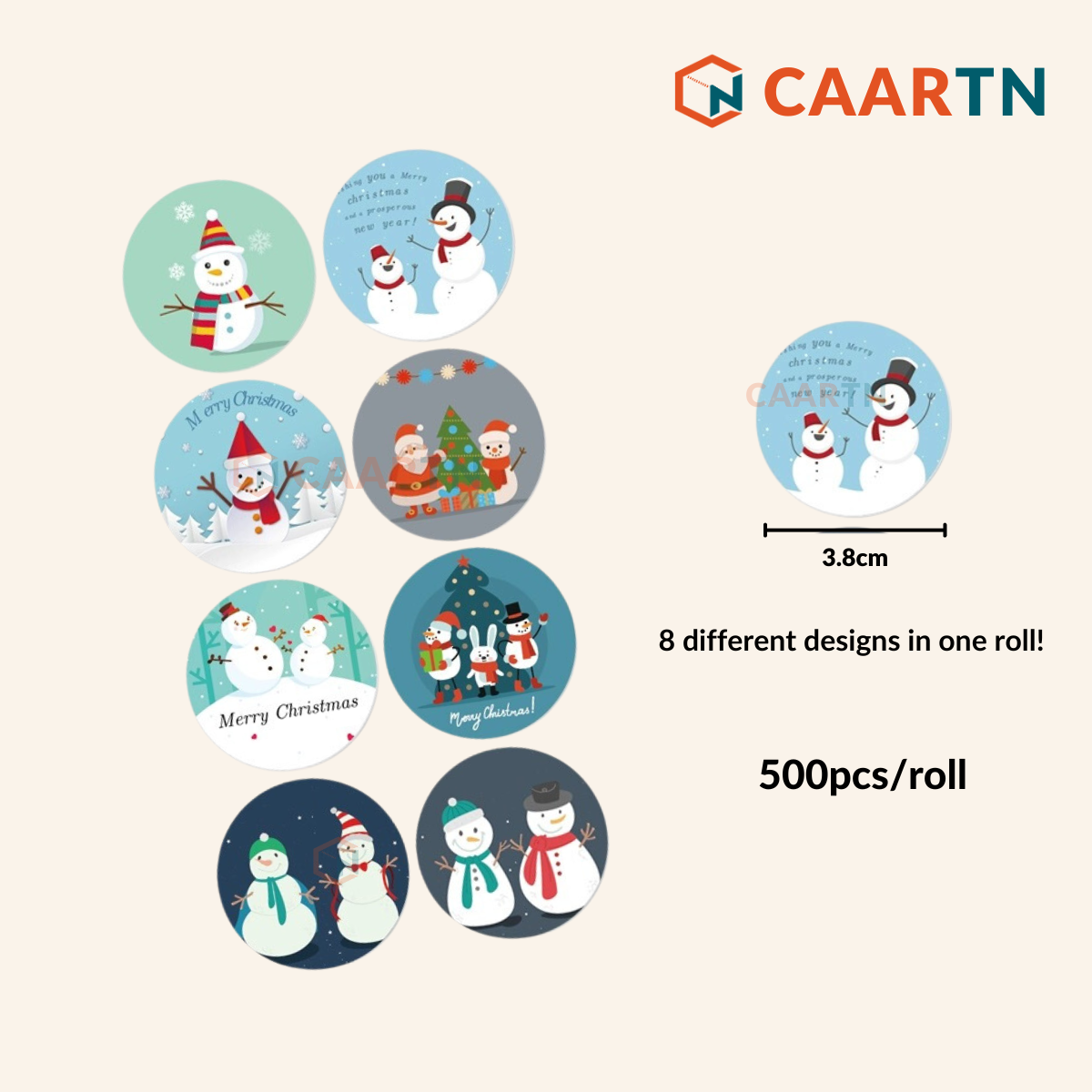 Christmas Sticker Design C (Snowman) - 500pcs/roll