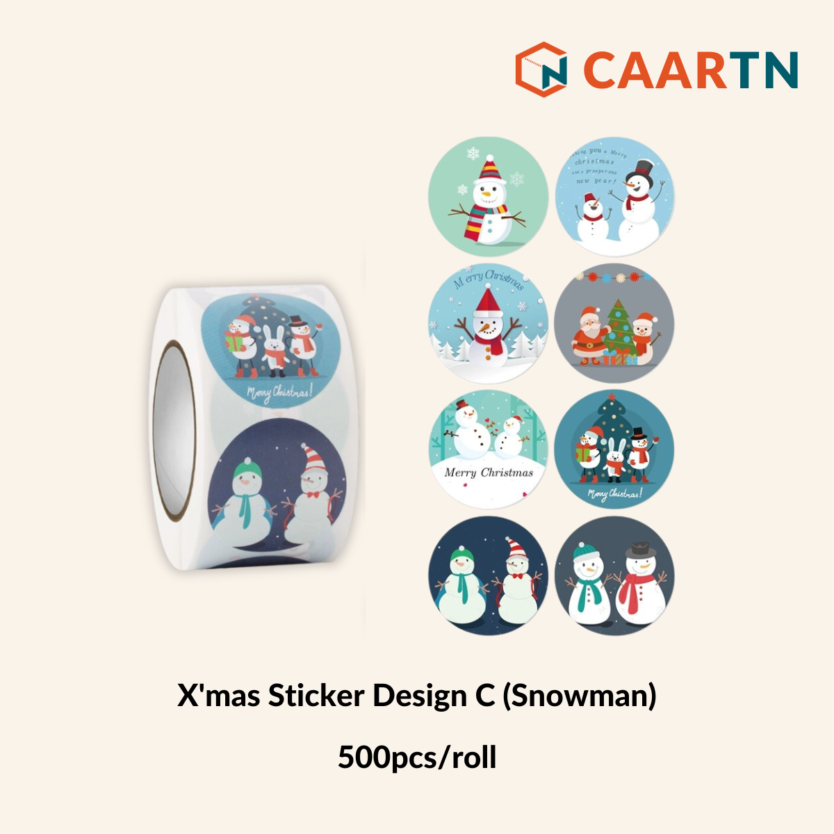 Christmas Sticker Design C (Snowman) - 500pcs/roll
