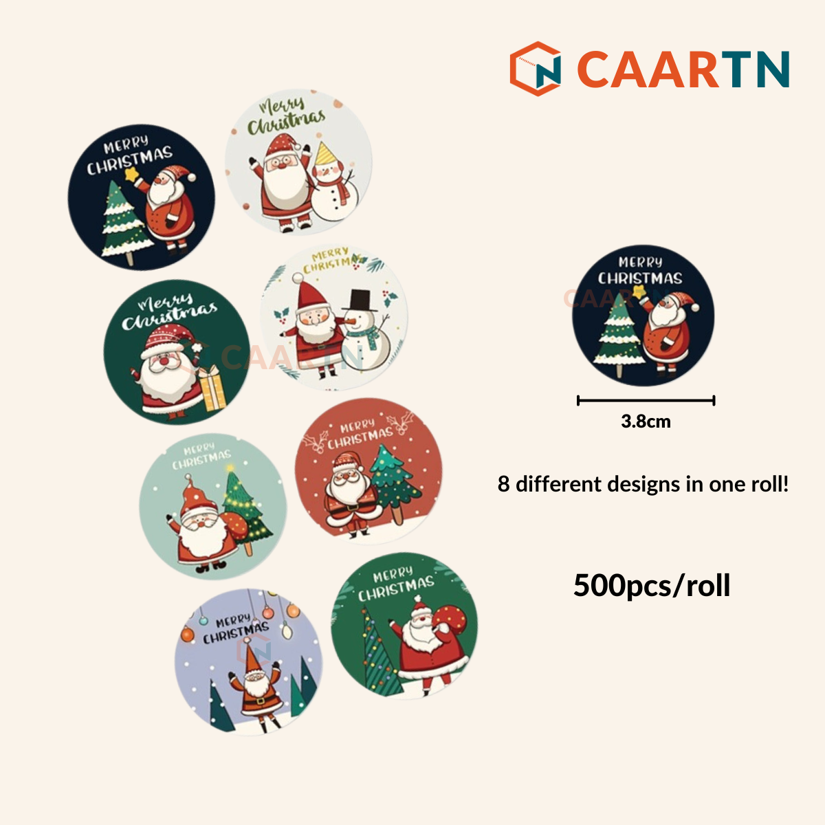 Christmas Sticker Design D (Mix) - 500pcs/roll