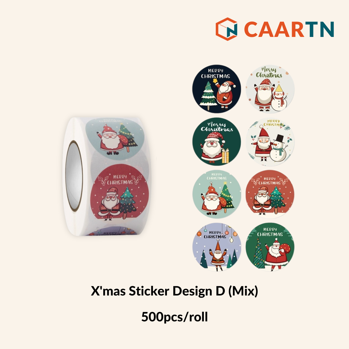 Christmas Sticker Design D (Mix) - 500pcs/roll
