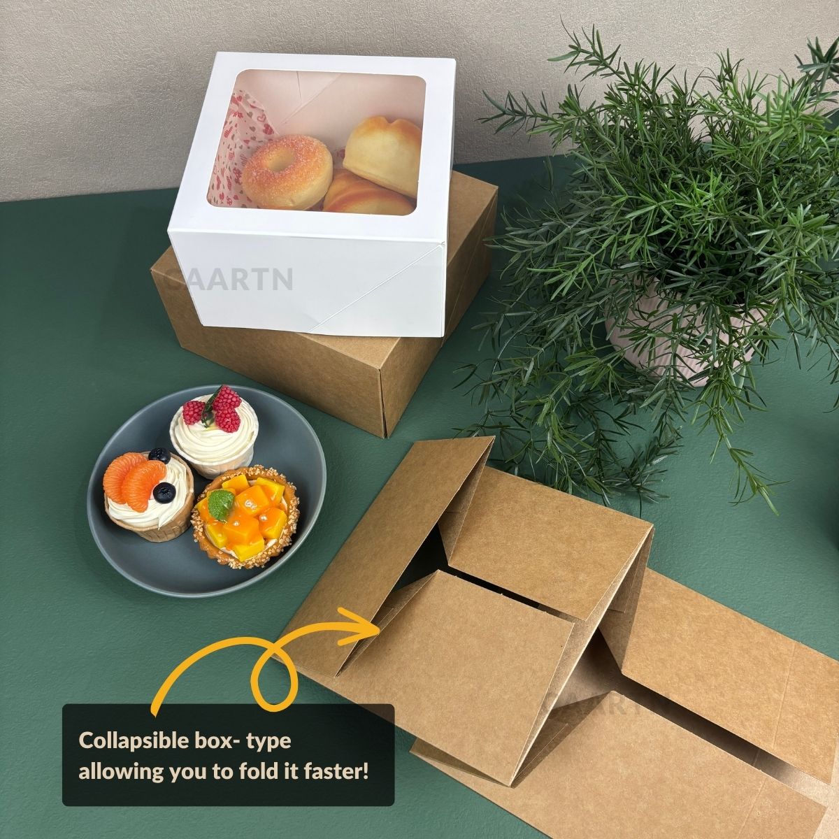 Kraft Brown Collapsible Cake Box 10" x 10" x 4"