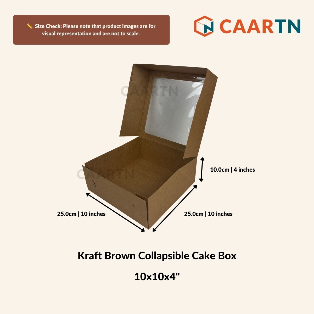 Kraft Brown Collapsible Cake Box 10" x 10" x 4"