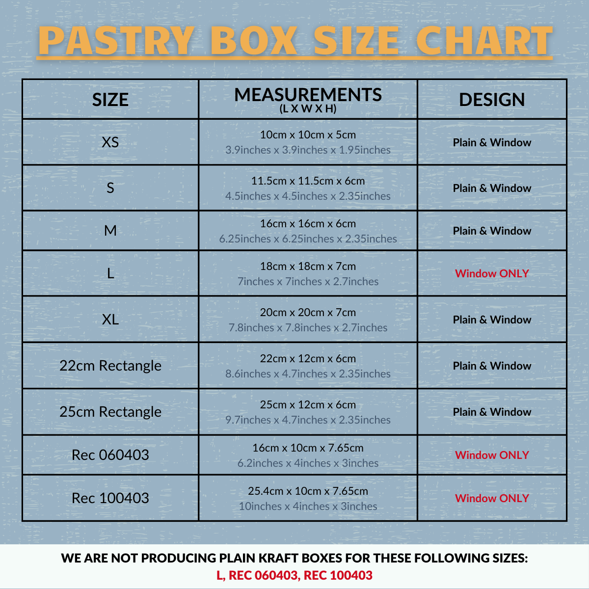 Food-safe 25cm Rectangle Window Box (2 colours)