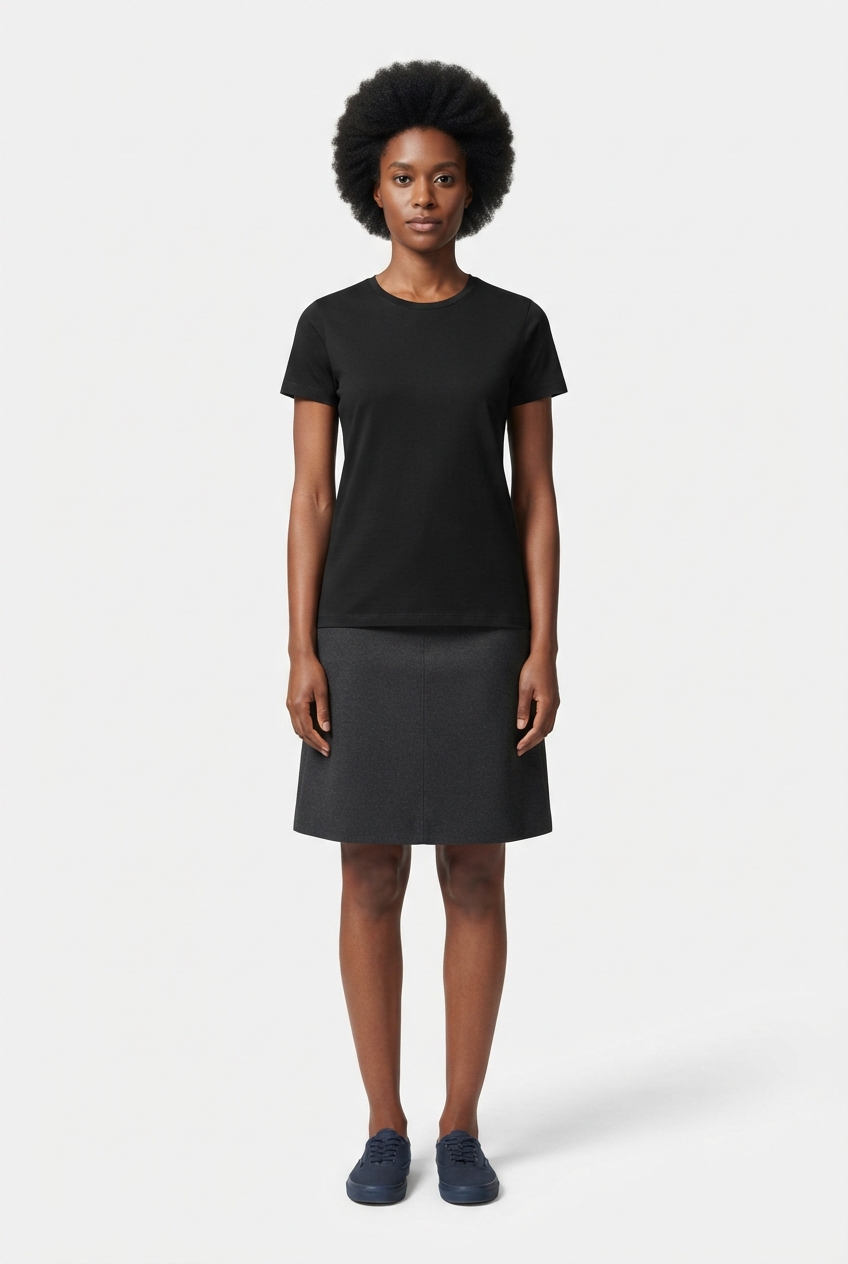 Outdoor logo black stretch cotton women's T-shirt on model