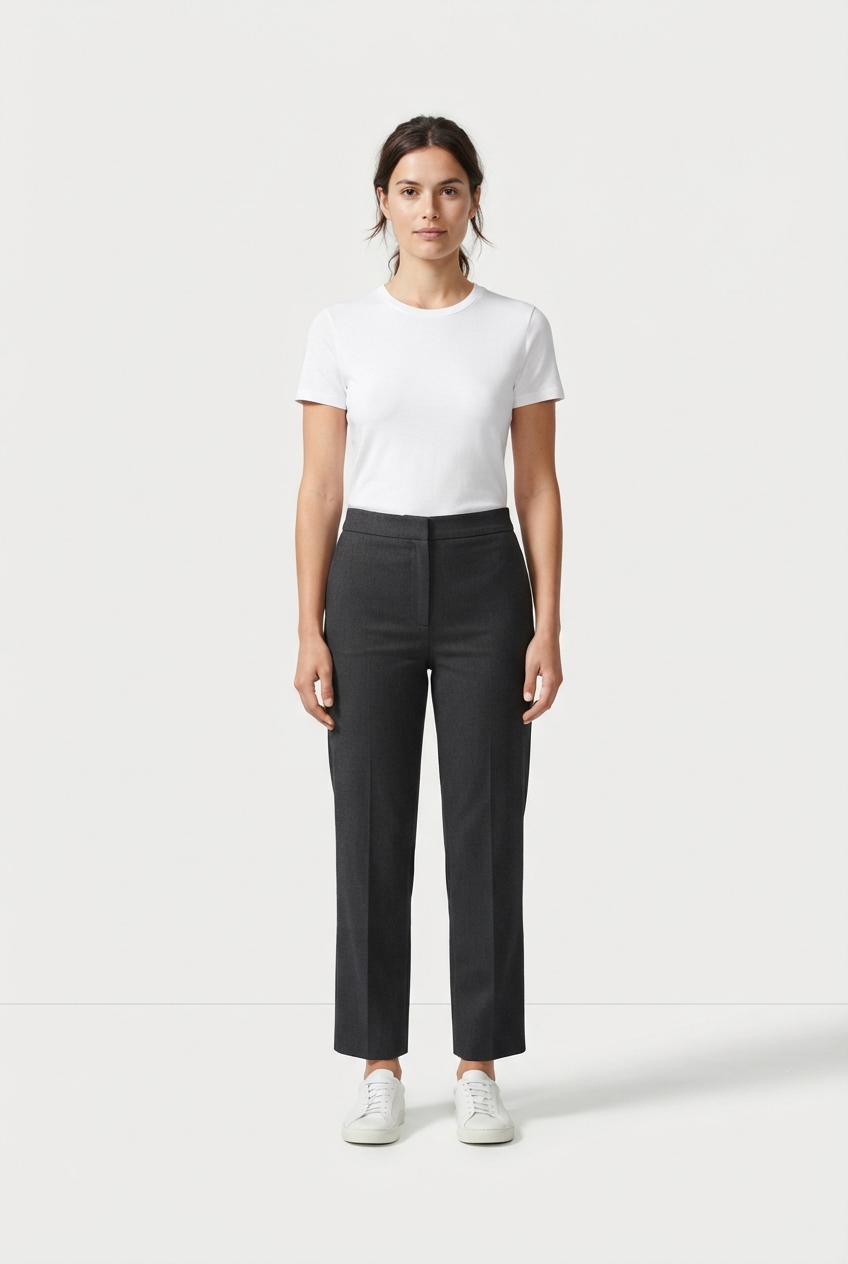 Classic white women's solid cotton T-shirt on model