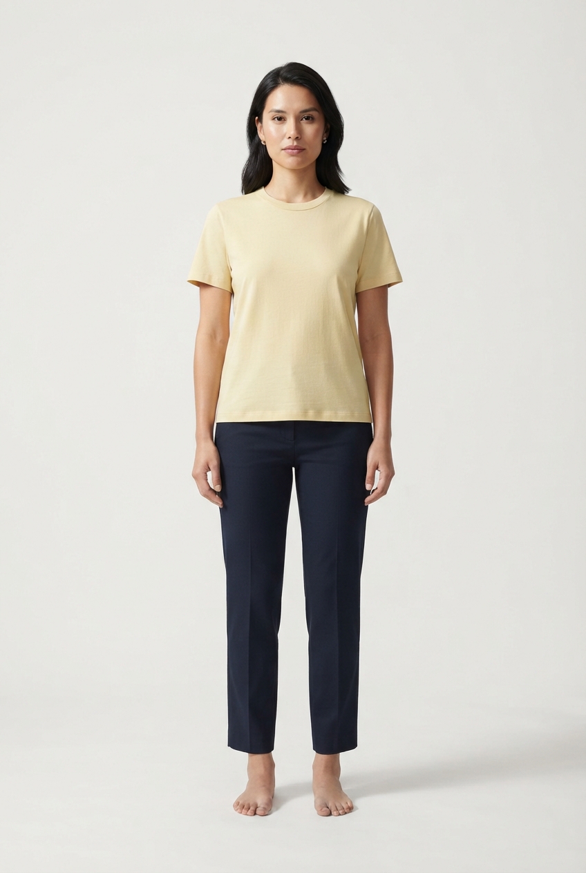 Classic cornsilk cuffed cotton twill women's T-shirt on model