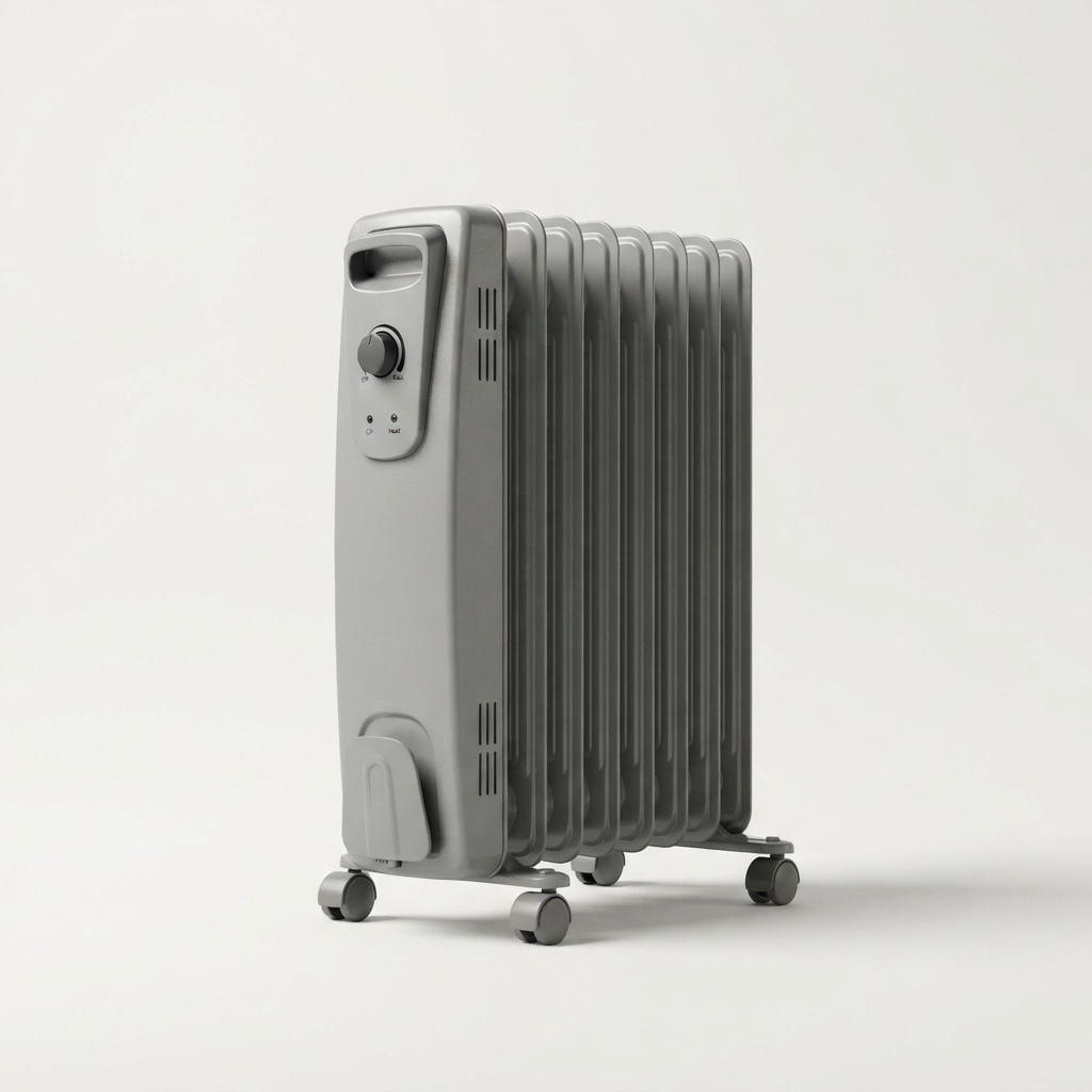 Oil-filled radiator heater angled view