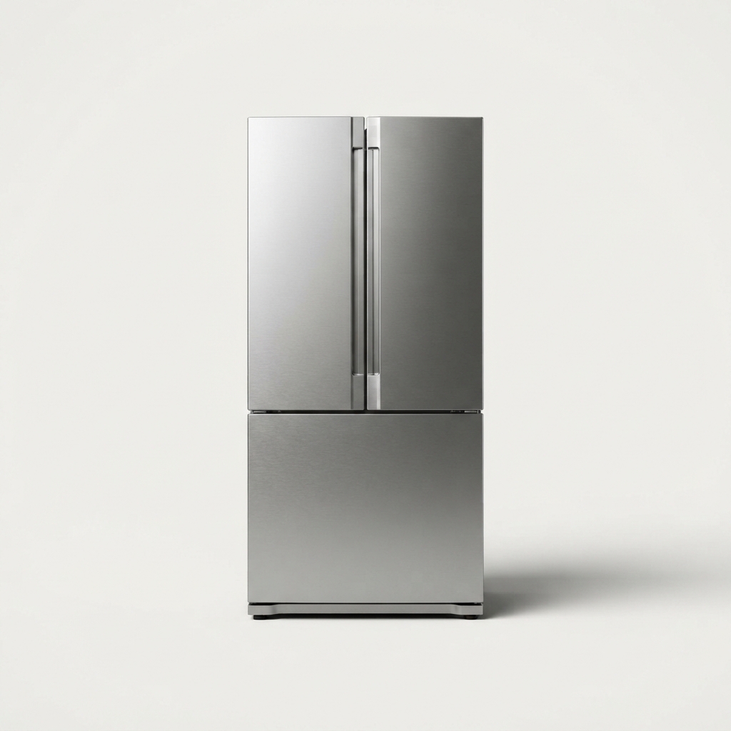Classic top-freezer refrigerator in a neutral finish