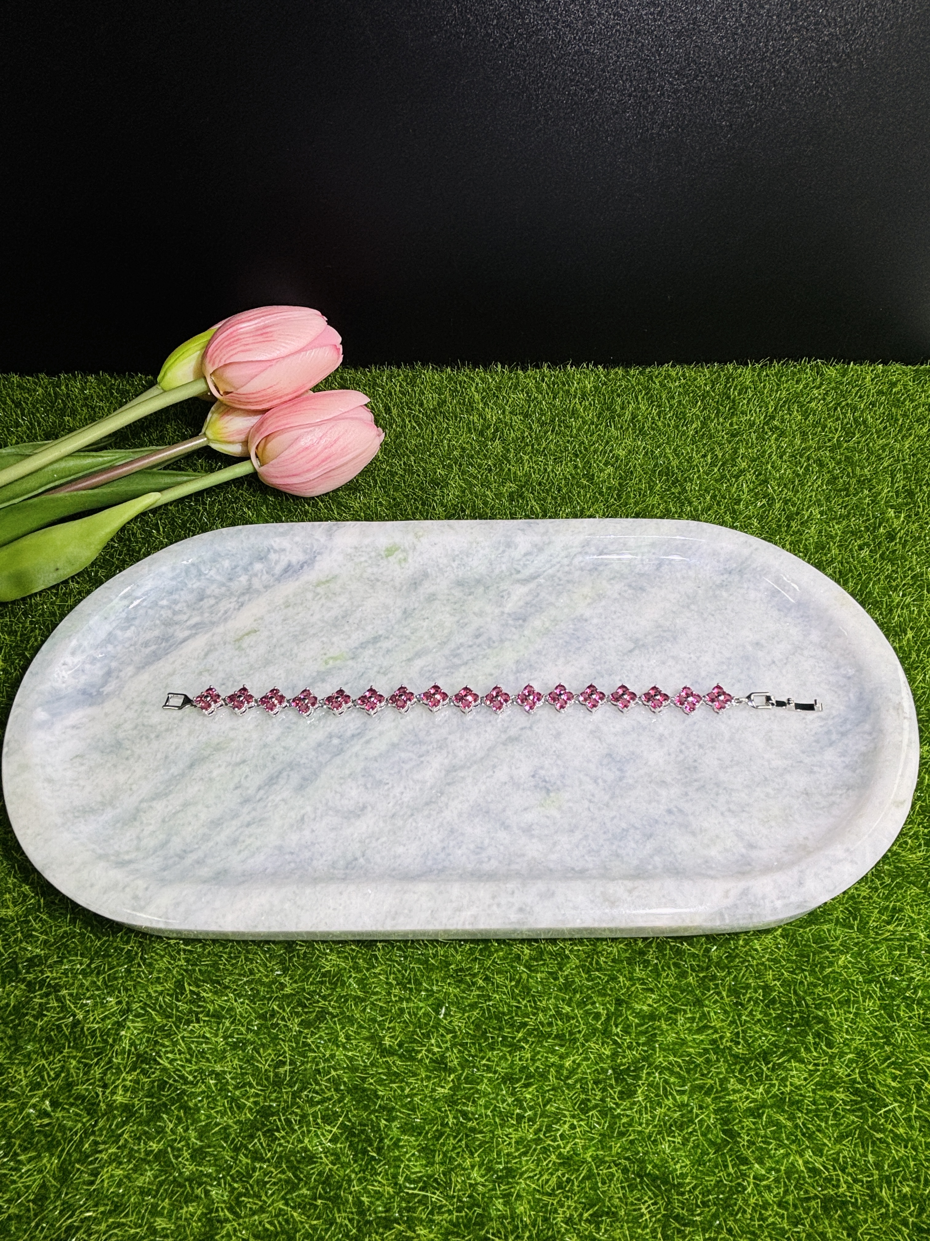 Moissanite Bracelet Pink Clover 2 Silver MBS18