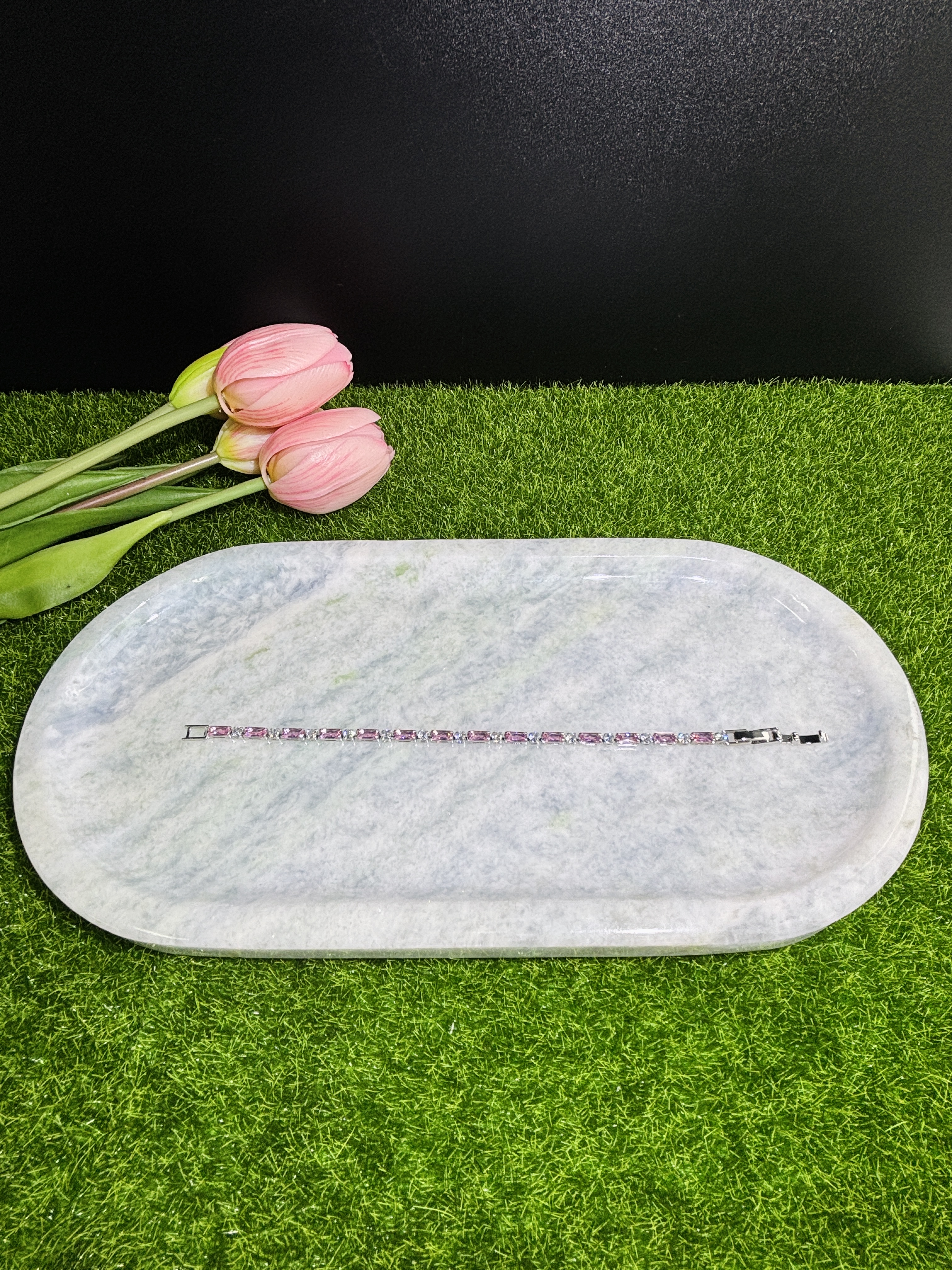 Moissanite Bracelet Pink & White Silver MBS11