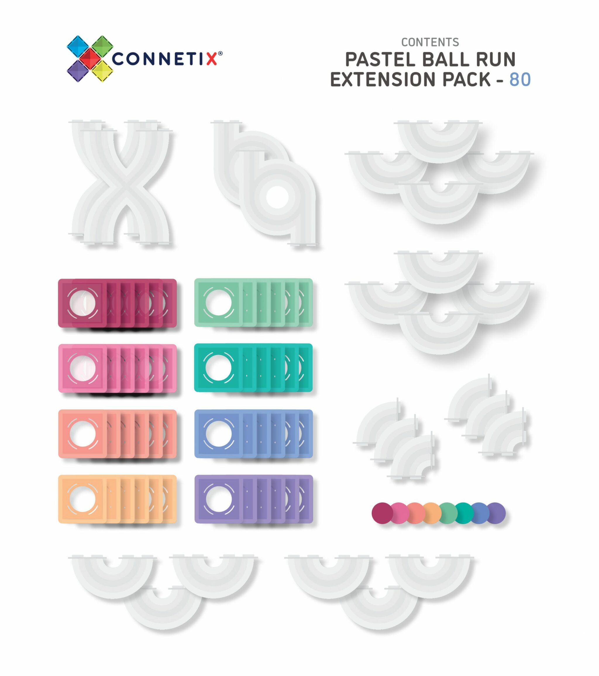 80pc Pastel Ball Run Expansion Connetix Tile for Open Ended Play