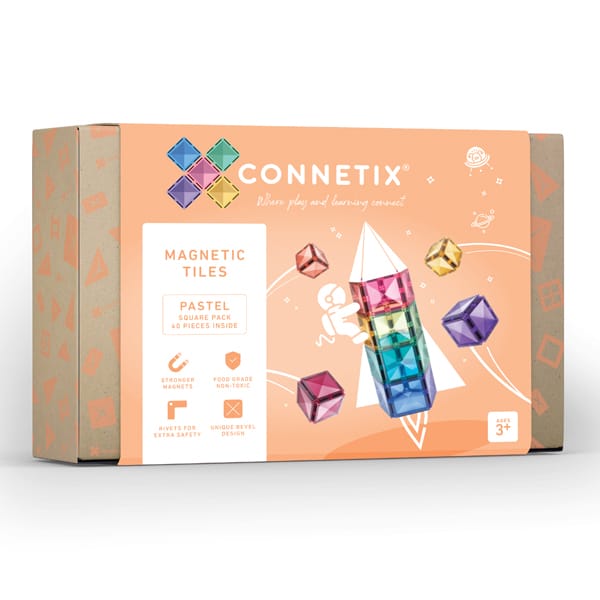 40 Pieces Connetix Square Pack Magentic Tiles for Open Ended Play