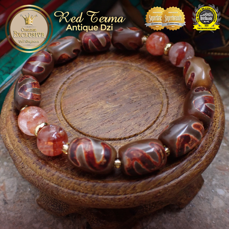 【LIMITED EDITION】Online Exclusive Dzi Kingdom Red Terma Money Hook Dzi Bracelet - Design 1