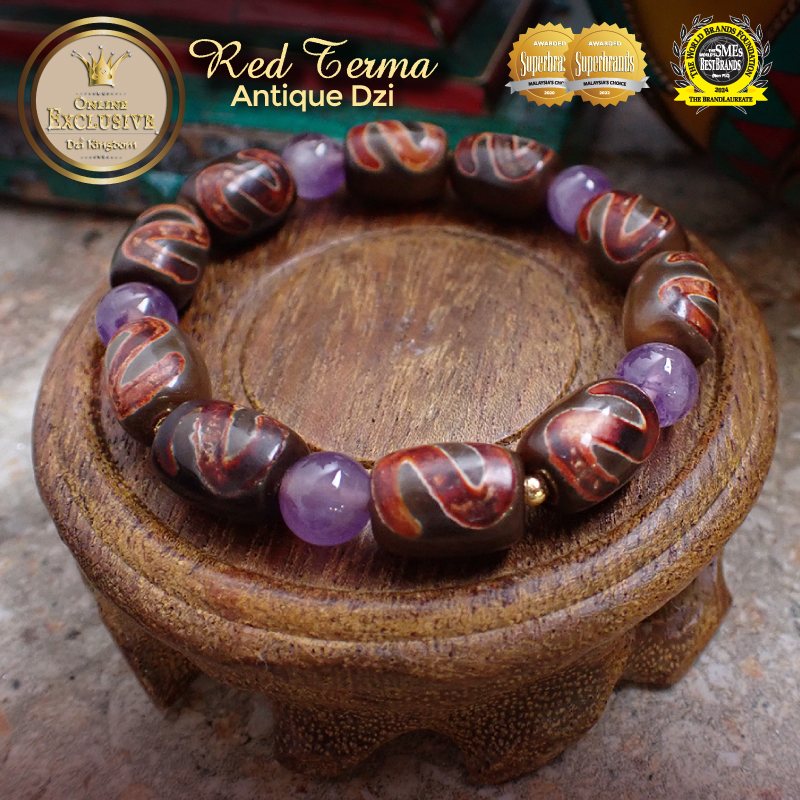 【LIMITED EDITION】Online Exclusive Dzi Kingdom Red Terma Money Hook Dzi Bracelet - Design 2