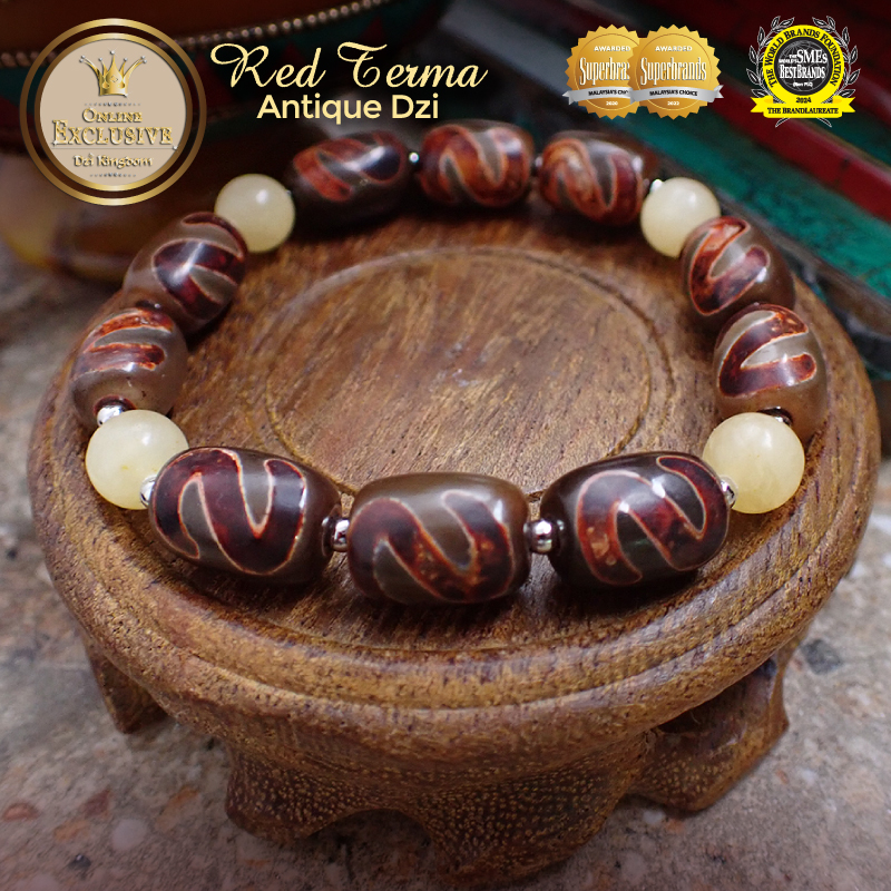 【LIMITED EDITION】Online Exclusive Dzi Kingdom Red Terma Money Hook Dzi Bracelet - Design 3