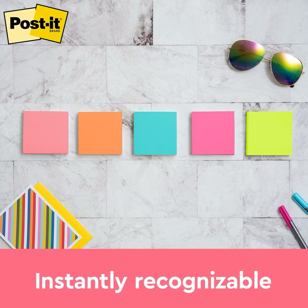 3M Post-it Notes Cube 654-5AN, Poptimistic, 3" x 3", 5 Assorted Neon Colours, 500'S/PACK